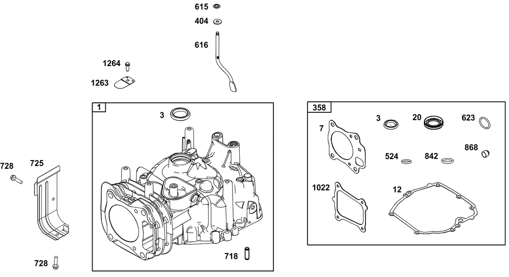 Cylinder Group Diagram and Parts List for 124P05-0011-F1 100000 - 19Z999 Briggs and Stratton Engine